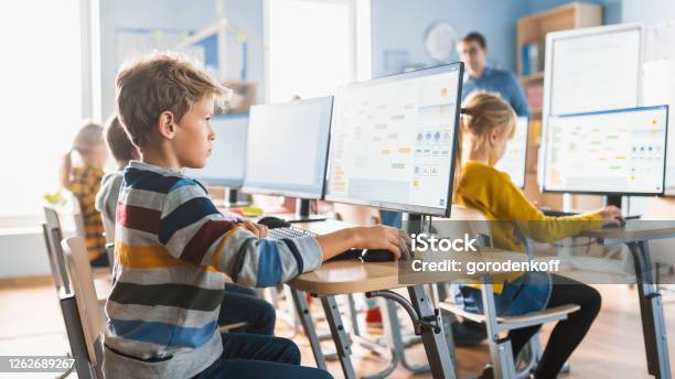 School Things Computer Elementary School Computer Science Classroom Smart Little Schoolboy ...