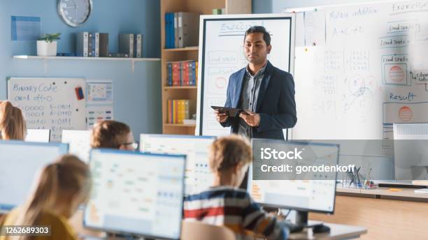 Computer Sir Elementary School Computer Science Class Teacher Uses Digital Tablet ...