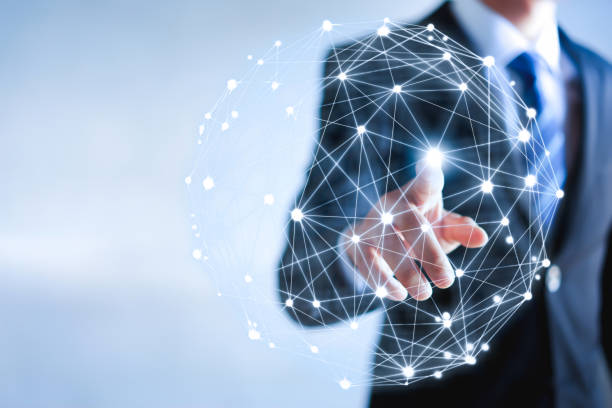 istock Businessman hand touching point, network connection concept. 1262691797