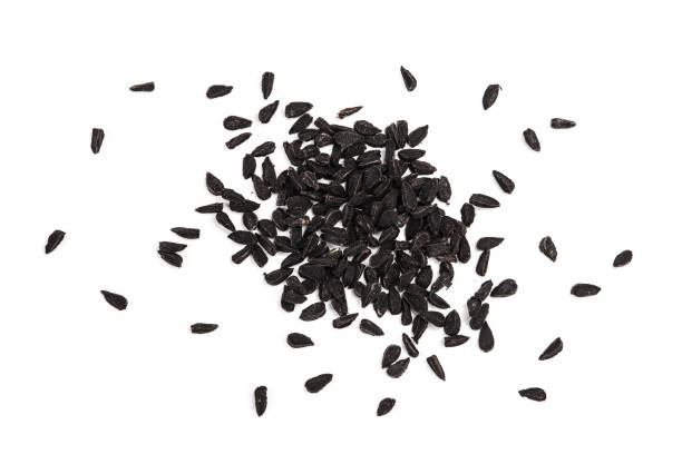 istock Nigella sativa or Black cumin isolated on white background. Top view. Flat lay. 1262693962