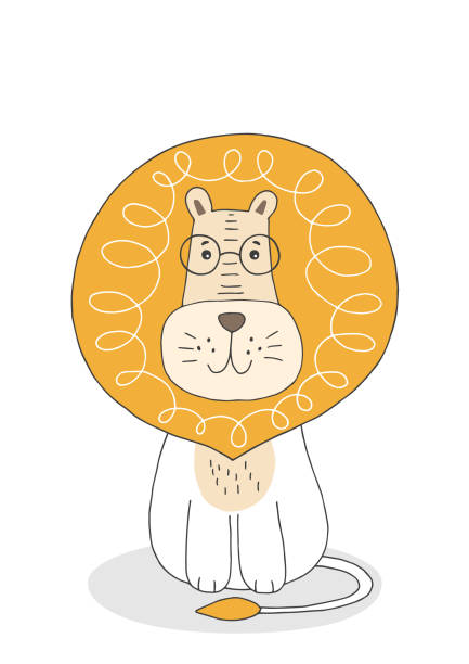 Hand drawn cute lion. Poster for baby room. Hand drawn cute lion. Poster for baby room. Childish print for nursery. Design can be used for kids apparel, greeting card, invitation, baby shower. Vector. czech lion stock illustrations