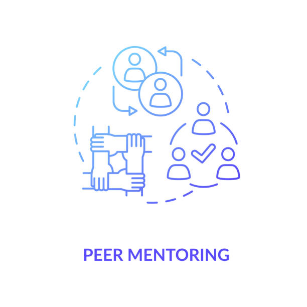 Peer mentoring concept icon Peer mentoring concept icon. Social togetherness, mutual support idea thin line illustration. People sharing experience, helping each other. Vector isolated outline RGB color drawing peeking stock illustrations