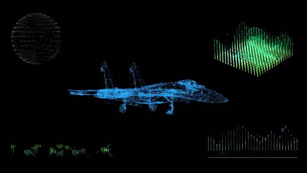 istock A animated 3d blue print model of a fighter jet in Space 1262702708