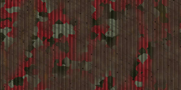 赤錆迷彩フルートメタルフェンシング背景 - distorted ストックフォトと画像