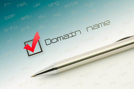 Domain name choice concept, web site naming. WWW unique registration address. Host identifier
