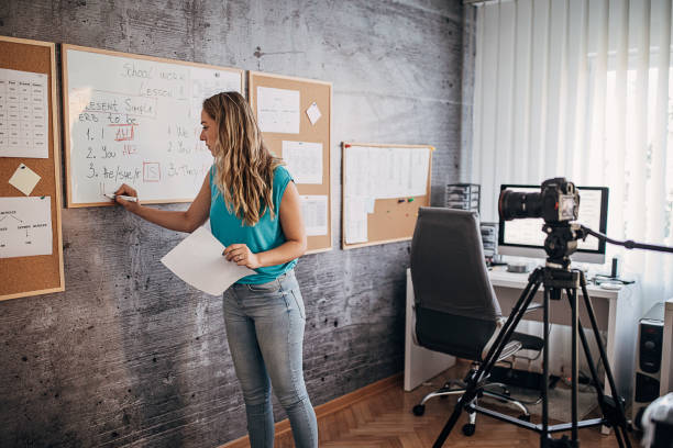 istock Female teacher is recording classes on a digital camera 1262708005