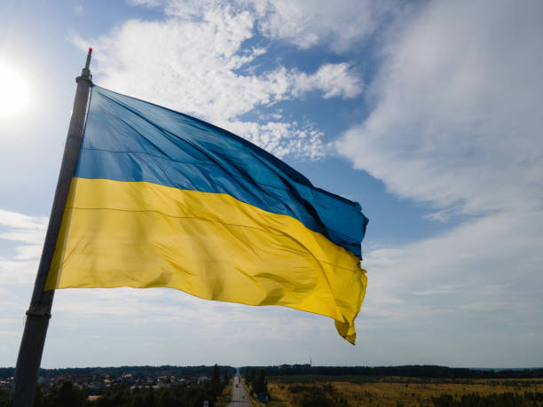 National flag of Ukraine. Kyiv aerial National flag of Ukraine. Kyiv Aerial view ukrainian flag photos stock pictures, royalty-free photos & images