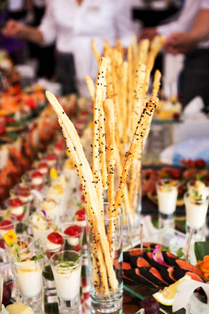 istock Assortment festive appetizers on the plate, selective focus. Festive buffet 1262729258
