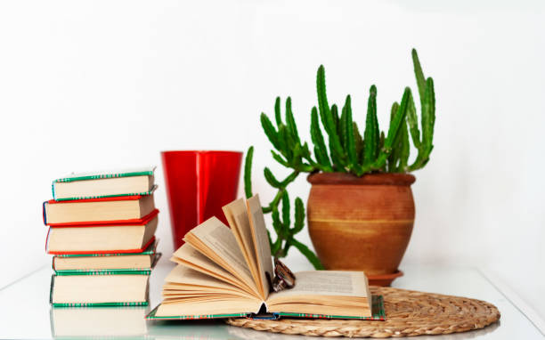 istock Cozy home interior decor: stack of books, 1262740017