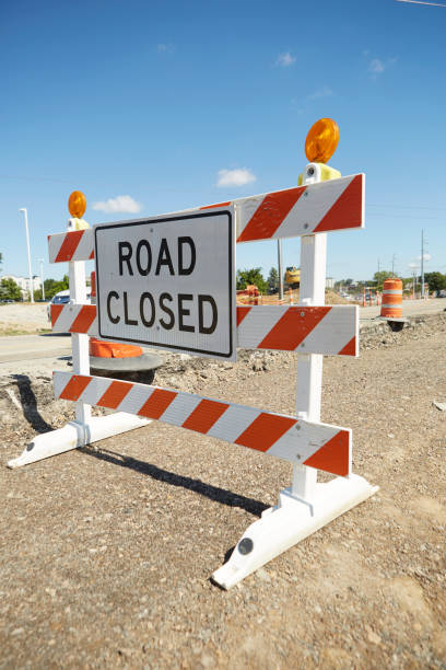 istock Traffic Signs During Road Construction 1262740223