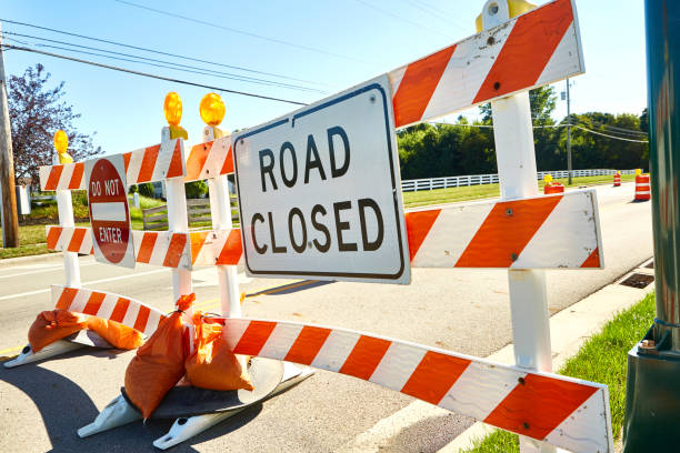 istock Traffic Signs During Road Construction 1262740258