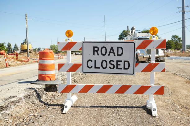 istock Traffic Signs During Road Construction 1262740272