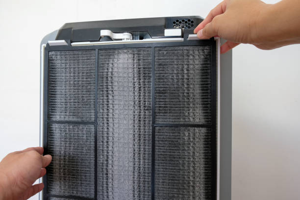 istock Air purifier. Maintenance the air filter. Replace and clean the air filter. The filter have a lot of dust. 1262741038