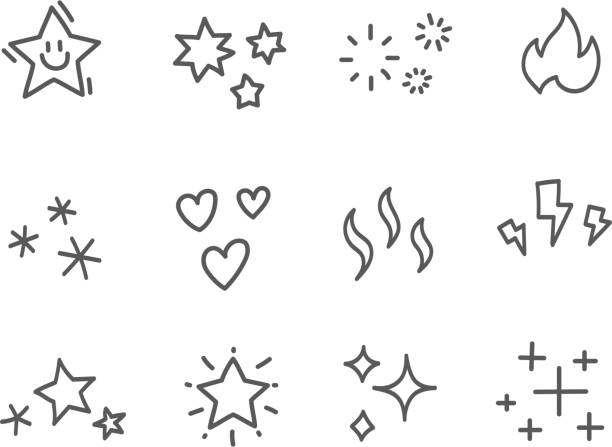 ilustrações de stock, clip art, desenhos animados e ícones de different doodle style elements. editable stroke vector clipart - symbol snowflake doodle heart shape