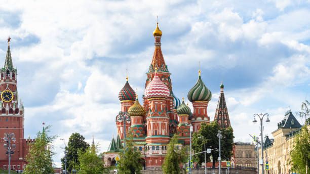 istock view of Saint Basil Cathedral and Kremlin tower 1262749627