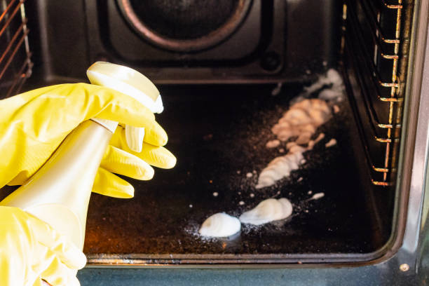 istock spraying a reagent on dirty inner surface of oven 1262751034