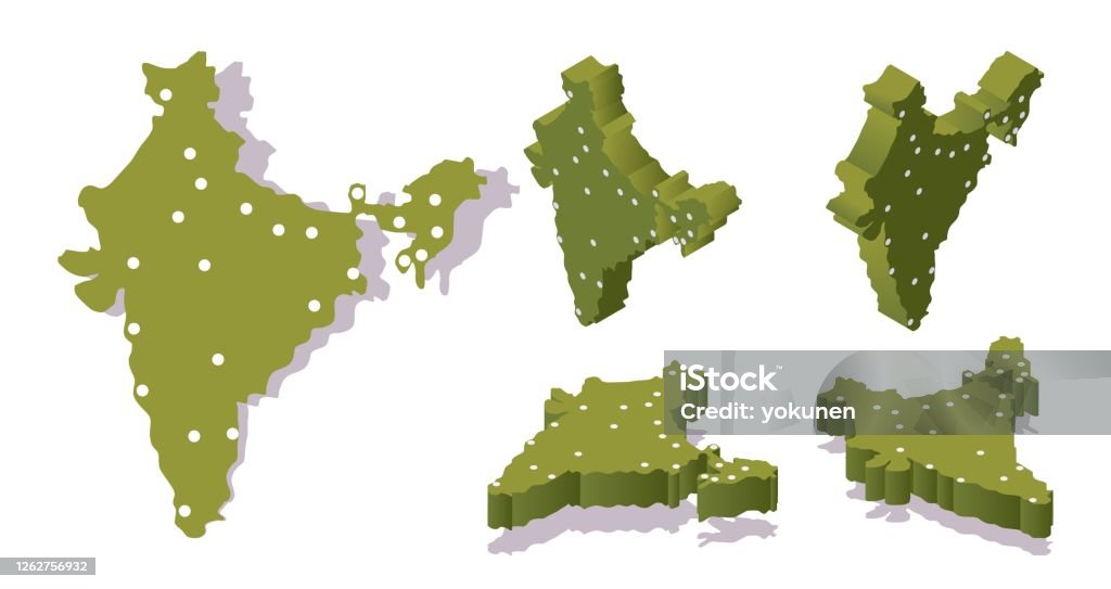 Realistic Map Ind Various Isometric Views Of 3d India Map With Main Cities Good For Globe ...