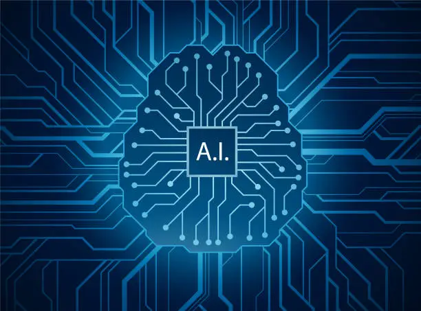 Vector illustration of Artificial Intelligence - technical brain