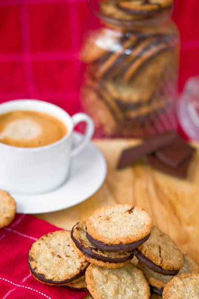 istock Oatmeal cookies with chocolate and freshly roasted coffee 1262761627