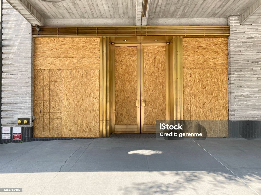 Boarded store in New York Boarded store in New York during “protest” movement New York City Stock Photo