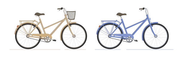 istock Two bicycles in yellow and purple color isolated on white background 1262763178