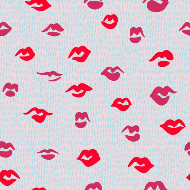 Vector illustration of Red lips seamless pattern. Doodle lip kiss background. Retro fashion glamour print.