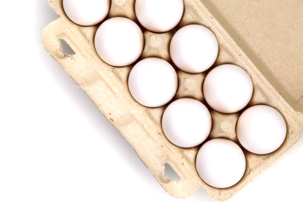 istock White chicken eggs in package on white isolated background 1262769705