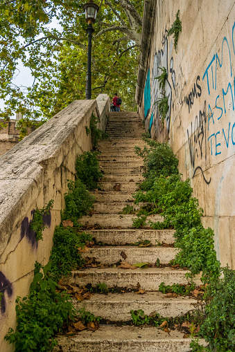 Juny, 2021 - Bucharest, Romania: colorful stairs r Scarile fericirii on a street in Bucharest city centre.
