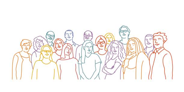 Hand drawn vector illustration of teamwork. Hand drawn vector illustration of teamwork. Group of people. crowd of people drawings stock illustrations