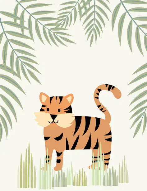 Vector illustration of Cute Tiger Jungle Animals Frame