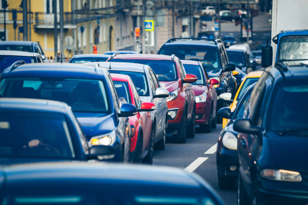 istock Traffic jam with cars 1262786837