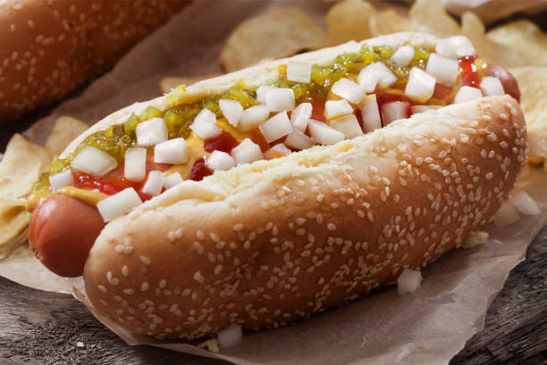 istock The Classic Ballpark Hotdog with Potato Chips 1262788942