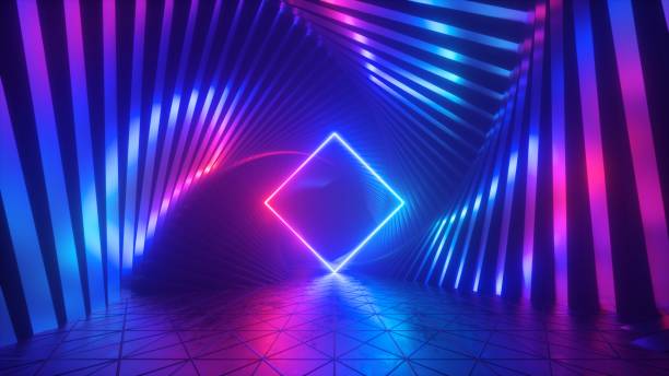 istock 3d render, abstract pink blue neon background with glowing square shape, futuristic wallpaper 1262792386