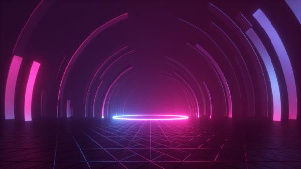 istock 3d rendering, abstract geometric background with glowing round platform, futuristic wallpaper 1262792389