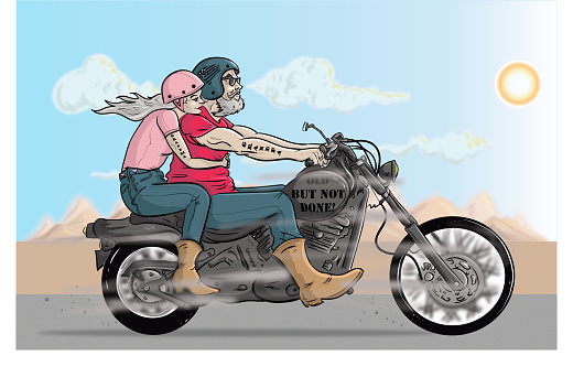 Old Couple on a Motorcycle