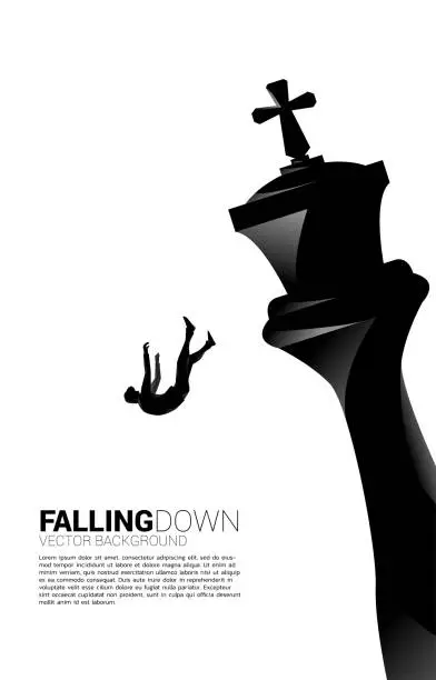 Vector illustration of Silhouette of businessman falling down from the king chess.