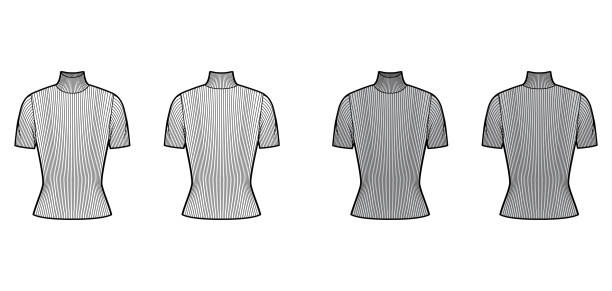 istock Turtleneck ribbed-knit sweater technical fashion illustration with short rib sleeves, close-fitting shape 1262805647