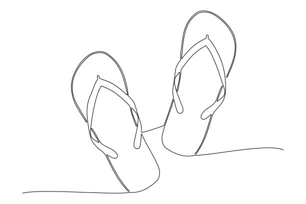 One line drawing flip flops One line drawing flip flops, vacation concept, editable strokes flip flop sandal beach isolated stock illustrations