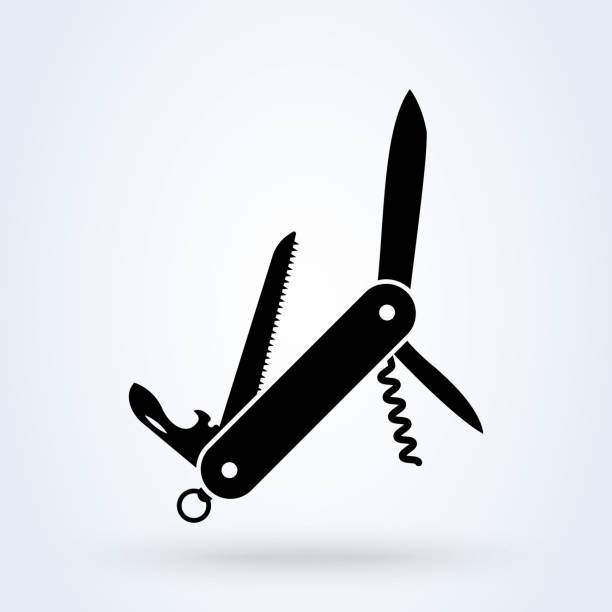 ilustrações, clipart, desenhos animados e ícones de faca multiuso penknife. vetor simples ilustração de design de ícone moderno. - handle multifunction work tool screwdriver