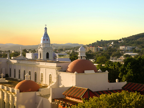 View of city of Ponce during the sunset, Puerto Rico, USA