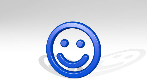 smiley smile stand with shadow. 3D illustration of metallic sculpture over a white background with mild texture