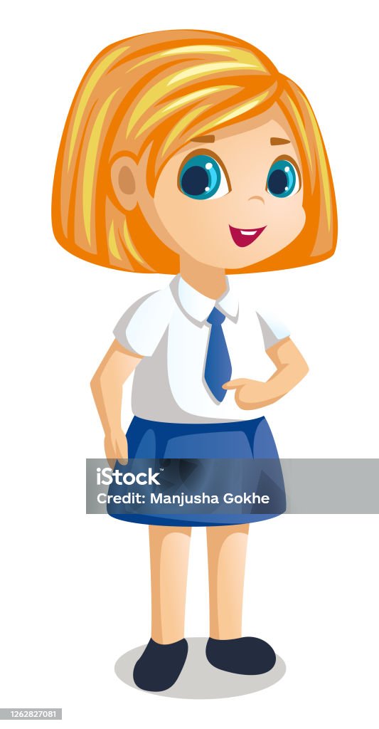 A Little Girl In School Uniform Stock Illustration - Download Image Now -  Girls, Cute, School Children - iStock