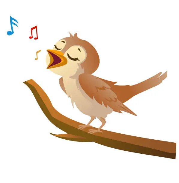 Vector illustration of a little nightingale singing a song