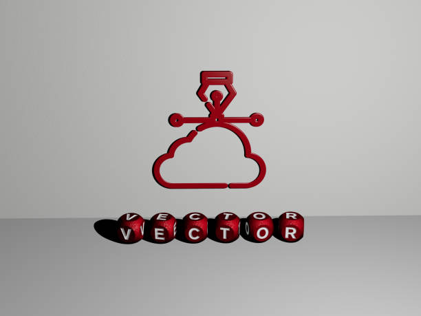3D representation of vector with icon on the wall and text arranged by metallic cubic letters on a mirror floor for concept meaning and slideshow presentation