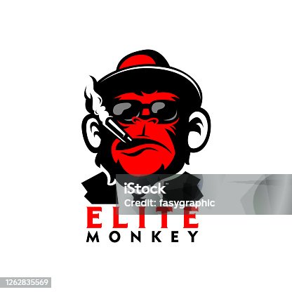 istock elite red monkey, mafia monkey illustration, monkey with smoke 1262835569