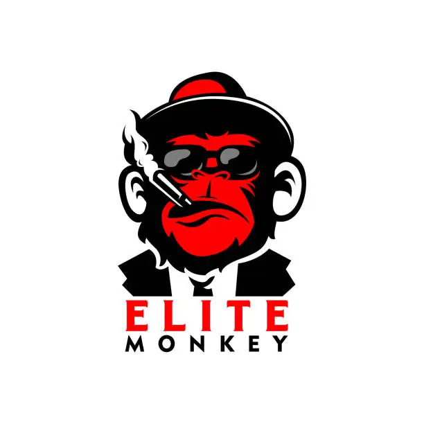 Vector illustration of elite red monkey, mafia monkey illustration, monkey with smoke