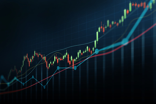 Abstract Financial Graph With Up Trend Line Candlestick Chart In Stock  Market On Blue Colour Background Stock Photo - Download Image Now - iStock