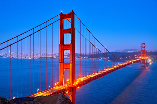 Golden gate bridge at night, San Francisco, USA.