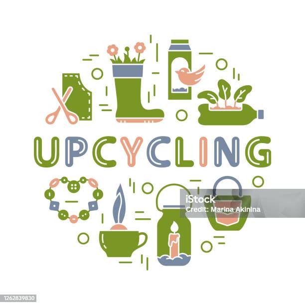 Modello Rotondo Silhouette Upcycling Per Poster Banner - Immagini vettoriali stock e altre immagini di Upcycling