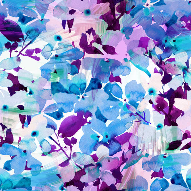 istock Watercolor floral seamless pattern. Hand drawn summer background made of meadow flowers with brush strokes hatching texture. Flower buds blooming. Colorful botanical drawing for fabric and textile. 1262840473